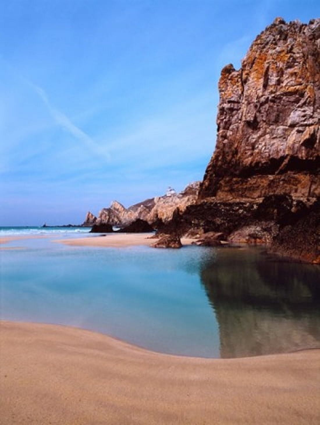 Beach with a lighthouse in the background Pointe Du Toulinguet Crozon Finistere Brittany France Canvas Art - Panoramic Images (28 x 36)