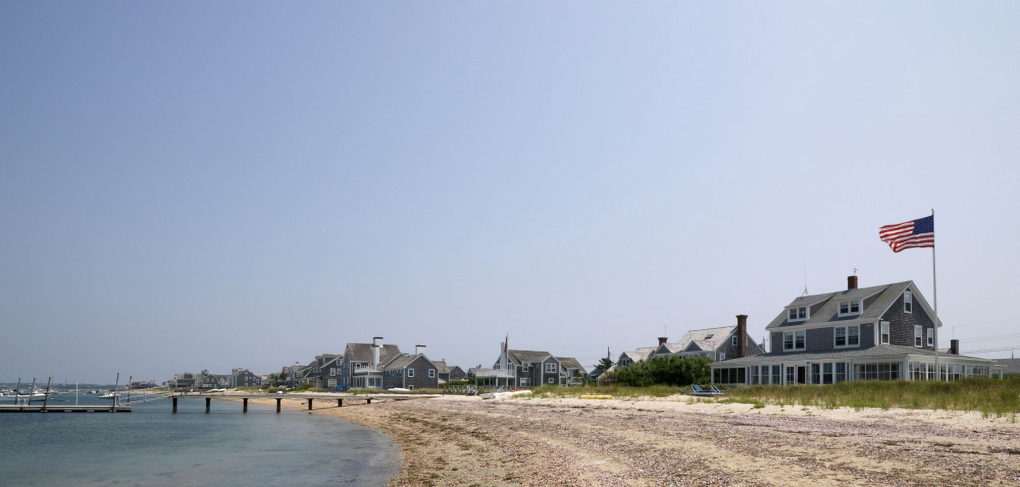 Beach with buildings in the background Jetties Beach Nantucket Massachusetts USA Canvas Art - Panoramic Images (27 x 9)