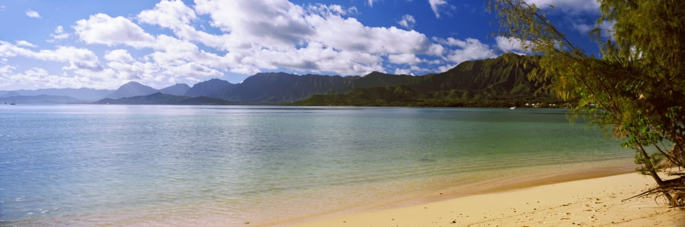 Beach with mountain range in the background Koolau Range Oahu Hawaii USA Canvas Art - Panoramic Images (36 x 12)