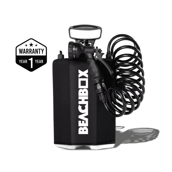 BeachBox Insulated Portable Shower Tank, 1.3 Gal, Manual Pump, 5-Spray Modes – Black
