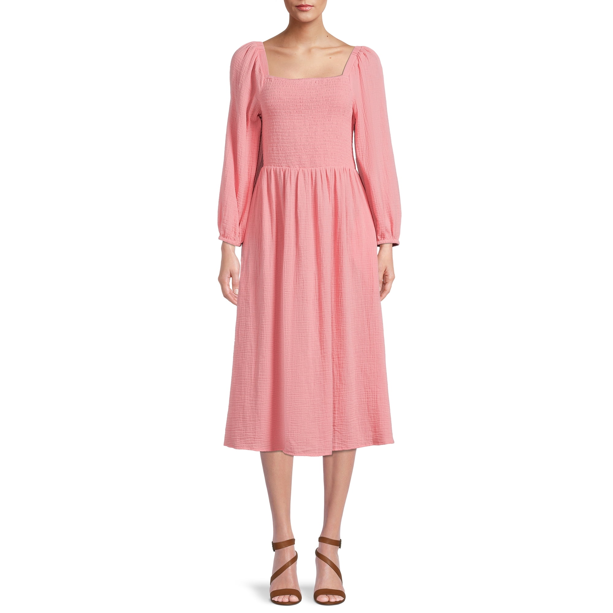BeachLunchLounge Women's Square Neck Smocked Dress - Walmart.com