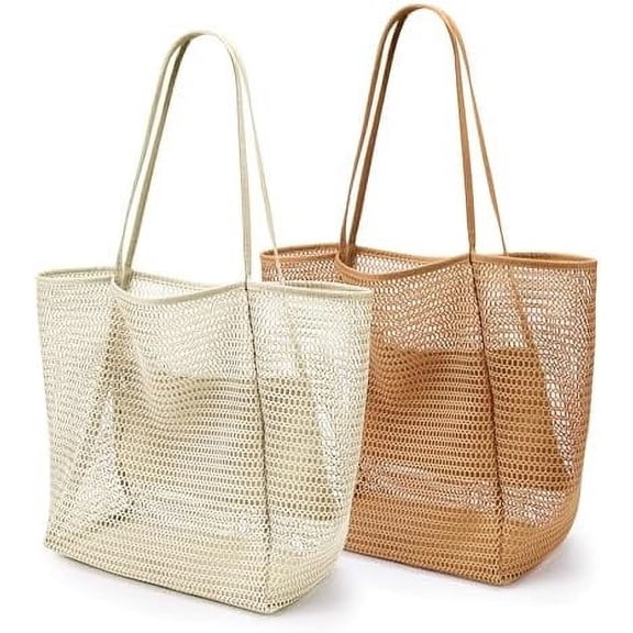BeachNylon Mesh Tote Bag, Casual Tote Bag Hobo Women Foldable MAX 23L Shoulder Bag For Beach Picnic Vacation