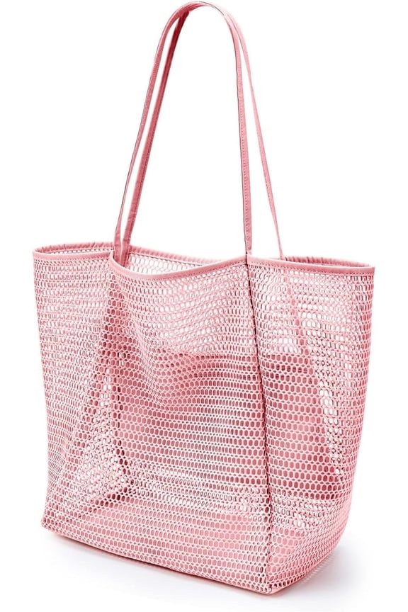 BeachNylon Mesh Tote Bag, Casual Tote Bag Women Foldable MAX 23L Shoulder Bag For Beach Picnic Vacation