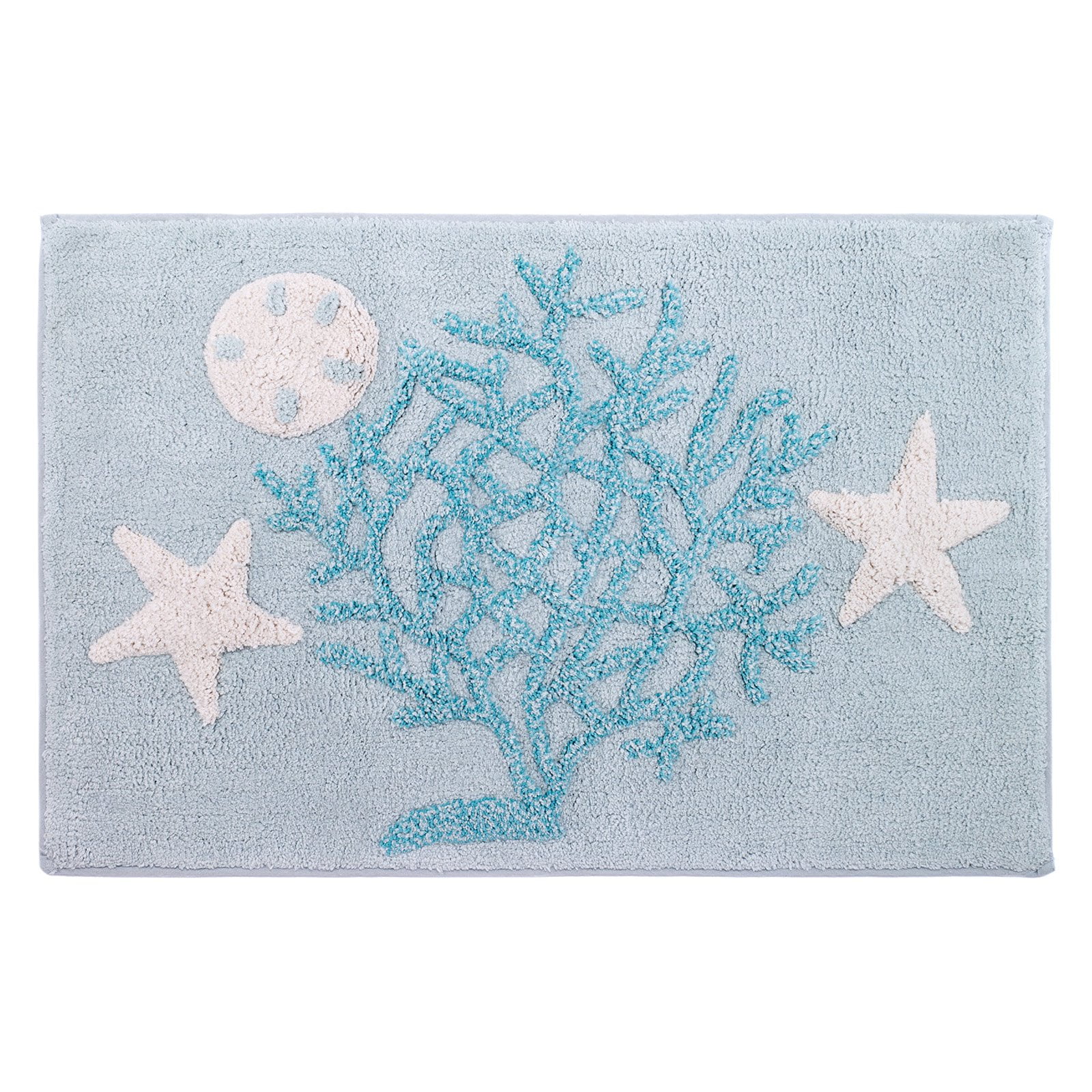 Aqua and Teal Cotton Coastal Bath Rug