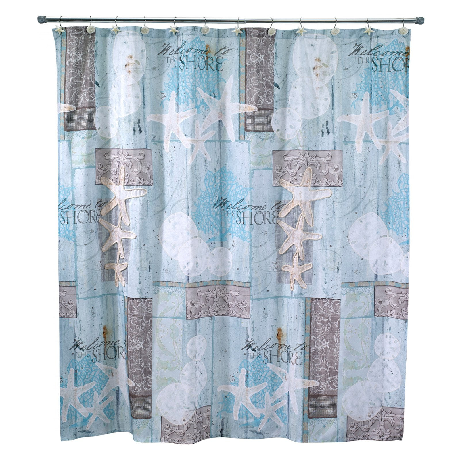 Beachcomber Ocean-Inspired Multicolor Fabric Shower Curtain 72" x 72"