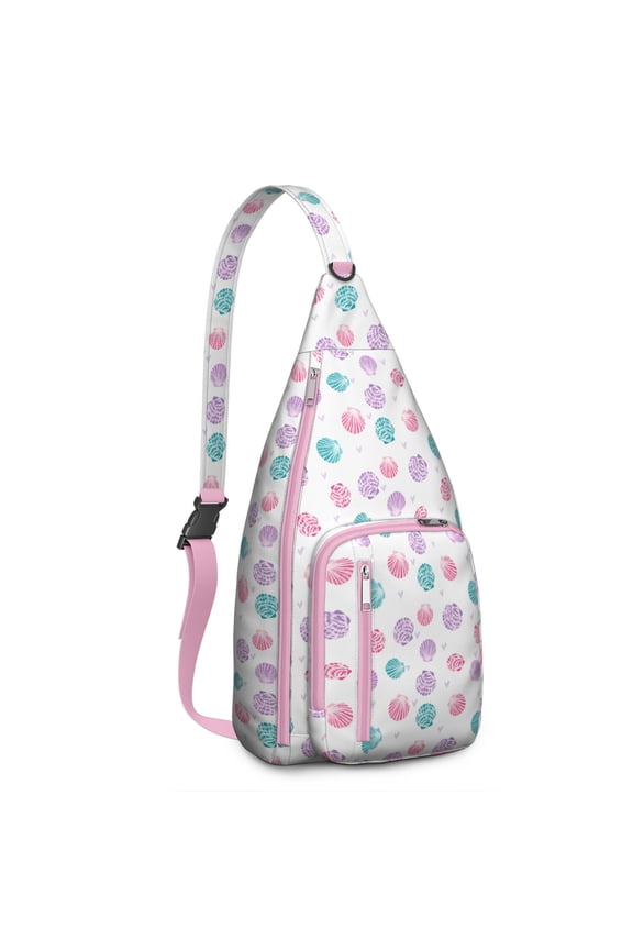 Beachcomber Sling Backpack - Spiral Seashell & Tropical Design Crossbody Bag, Lightweight Durable Pack with Layered Storage for Essentials