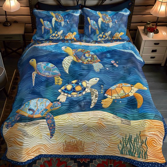Beachcomber Turtles 3-Piece Quilted Bedding Set