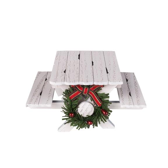 Beachcombers 5.1" Wht Mdf Picnic Table With Wreath White