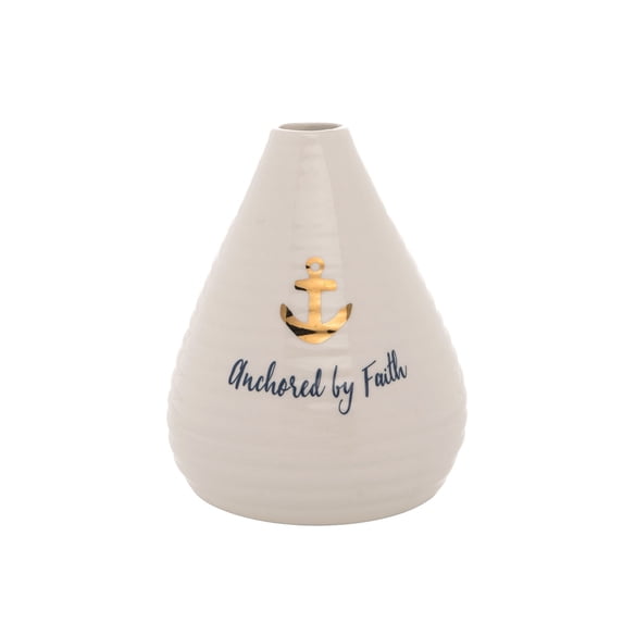 5" Ceramic White Anchored/Faith Bud Vase
