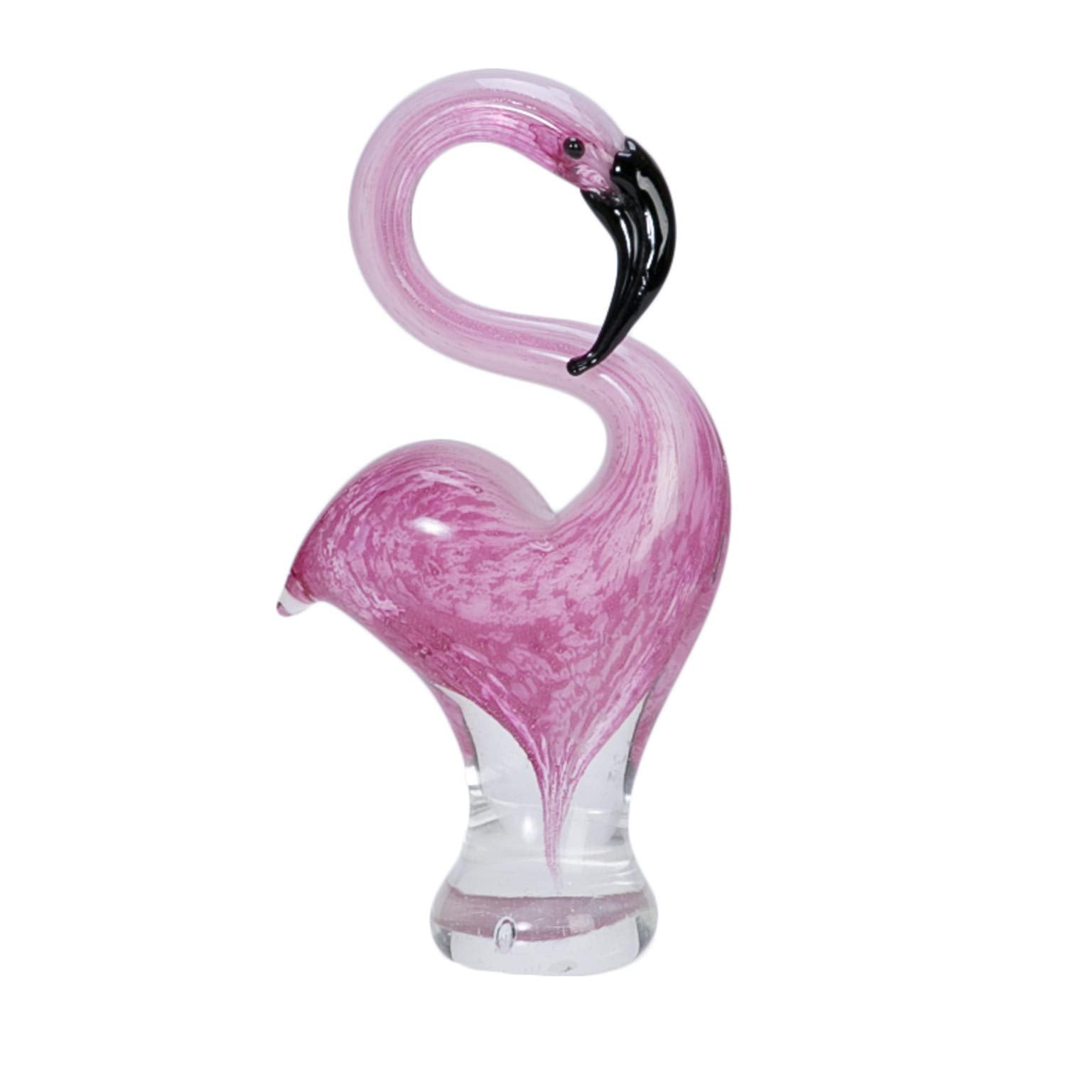 Medium Pink Glass Flamingo Figurine for Tabletop Decor