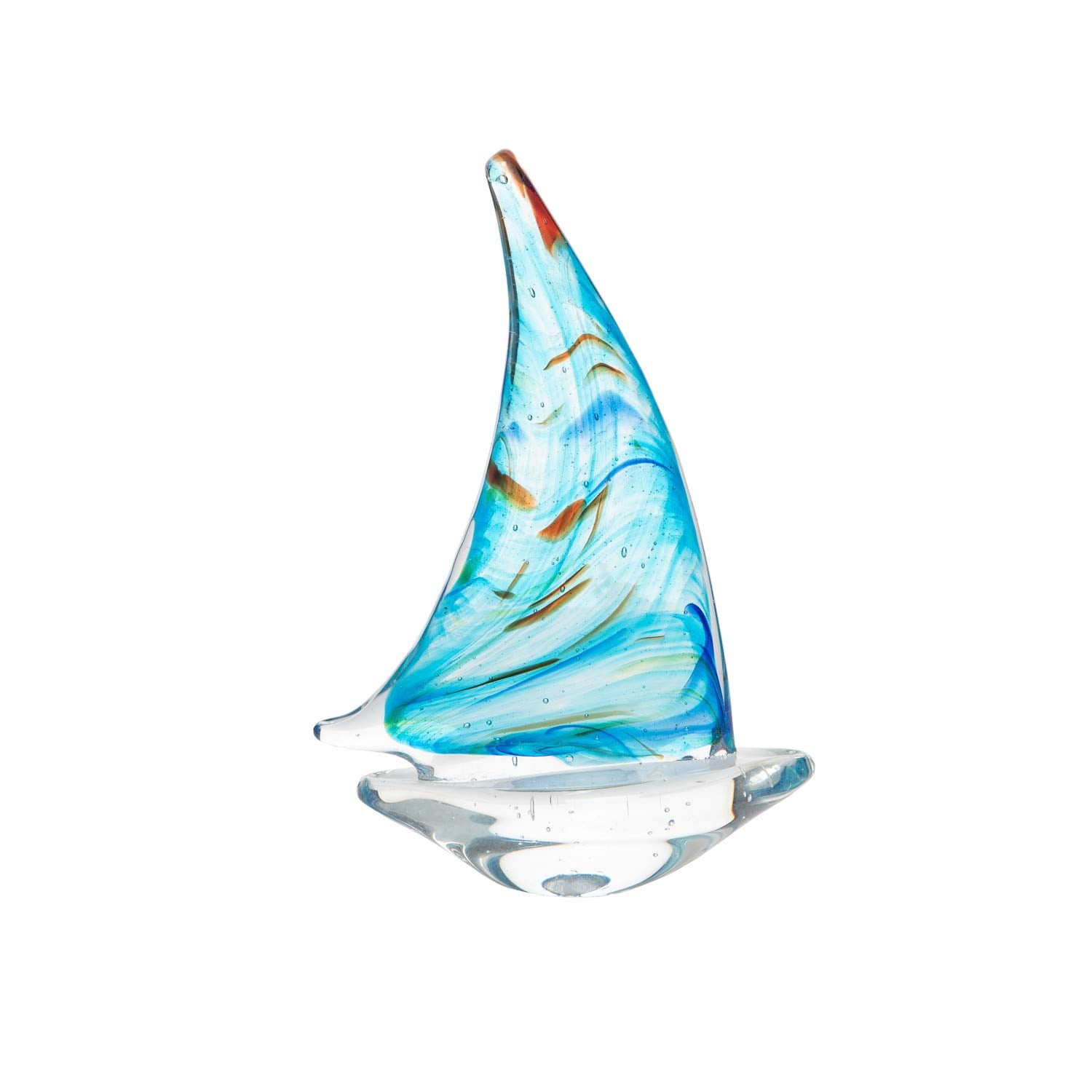 Marbled Blue and Clear Glass Sailboat Figurine, 4.32 inches