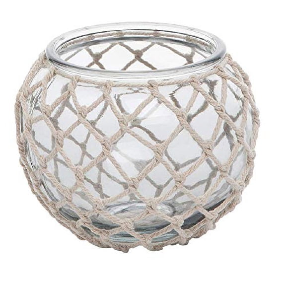 Beachcombers B22341 Light Turquoise Glass Tealight with Rope Weave, 5.9-inch Diameter
