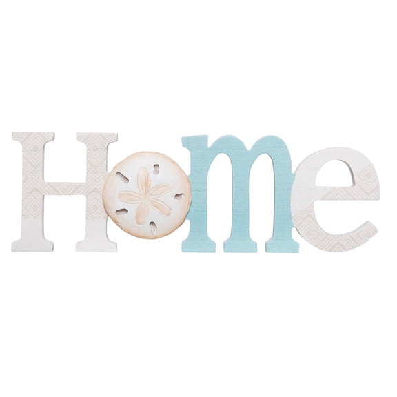 Beachcombers B26112 Home Sand Dollar 12 x 4 inch Coastal White and Blue Wood Word Art Nautical Decorative Tabletop Sign