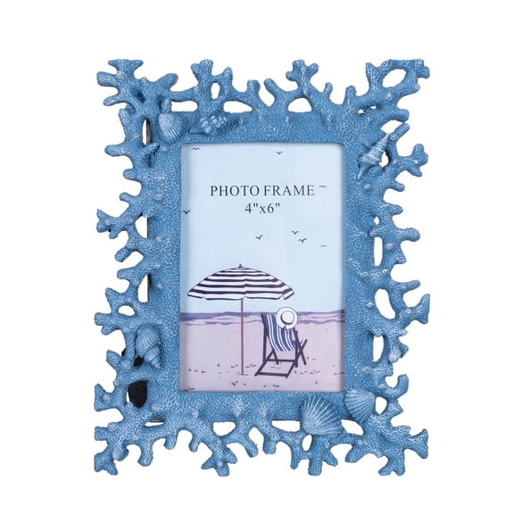 4x6 Blue Coral Theme Decorative Photo Frame - Ocean Coastal Beach House Decor
