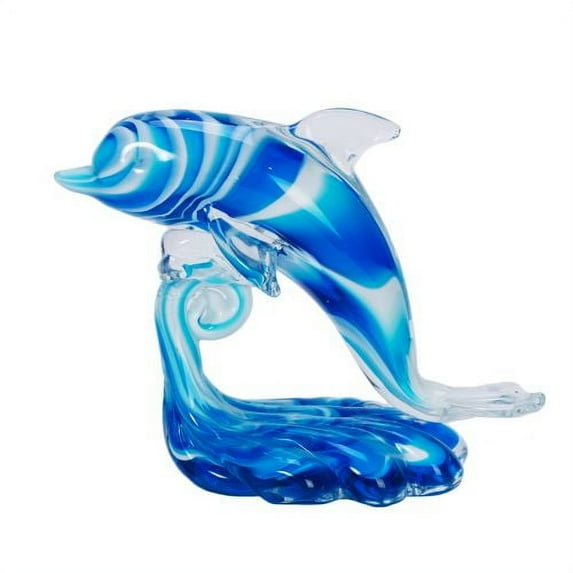 Beachcombers Blue / White Glass Dolphin On Wave