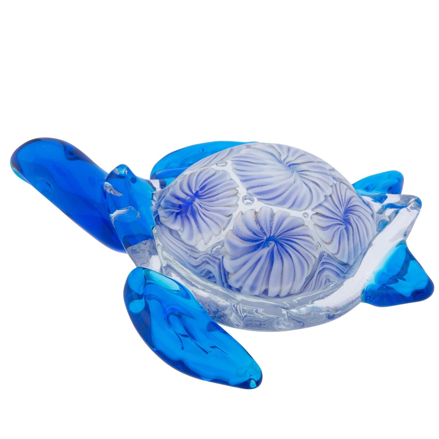 Blue and Clear Glass Sea Turtle Figurine with Floral Design