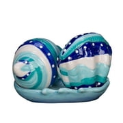 Beachcombers SS-BCS-03693 Ocean Clamshell Conch 3 Piece Ceramic Salt and Pepper Shaker with Tray Set