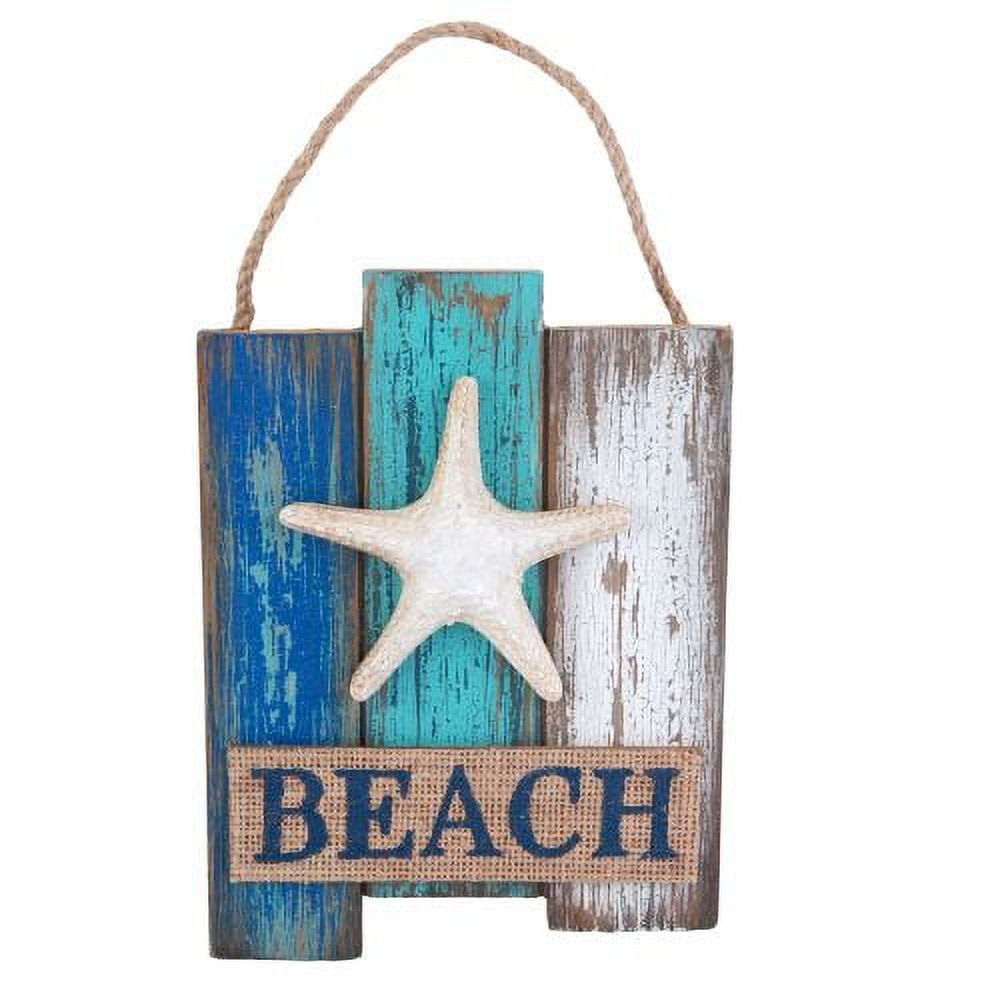 Coastal Life Wood Beach Wall Plaque with Starfish Beach