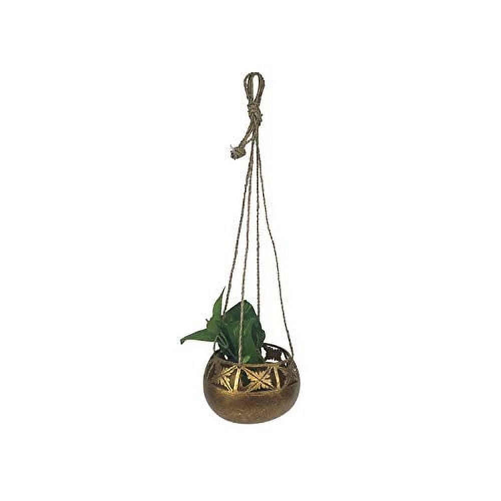 Gold Ceramic Round Hanging Planter with Rope Hanger