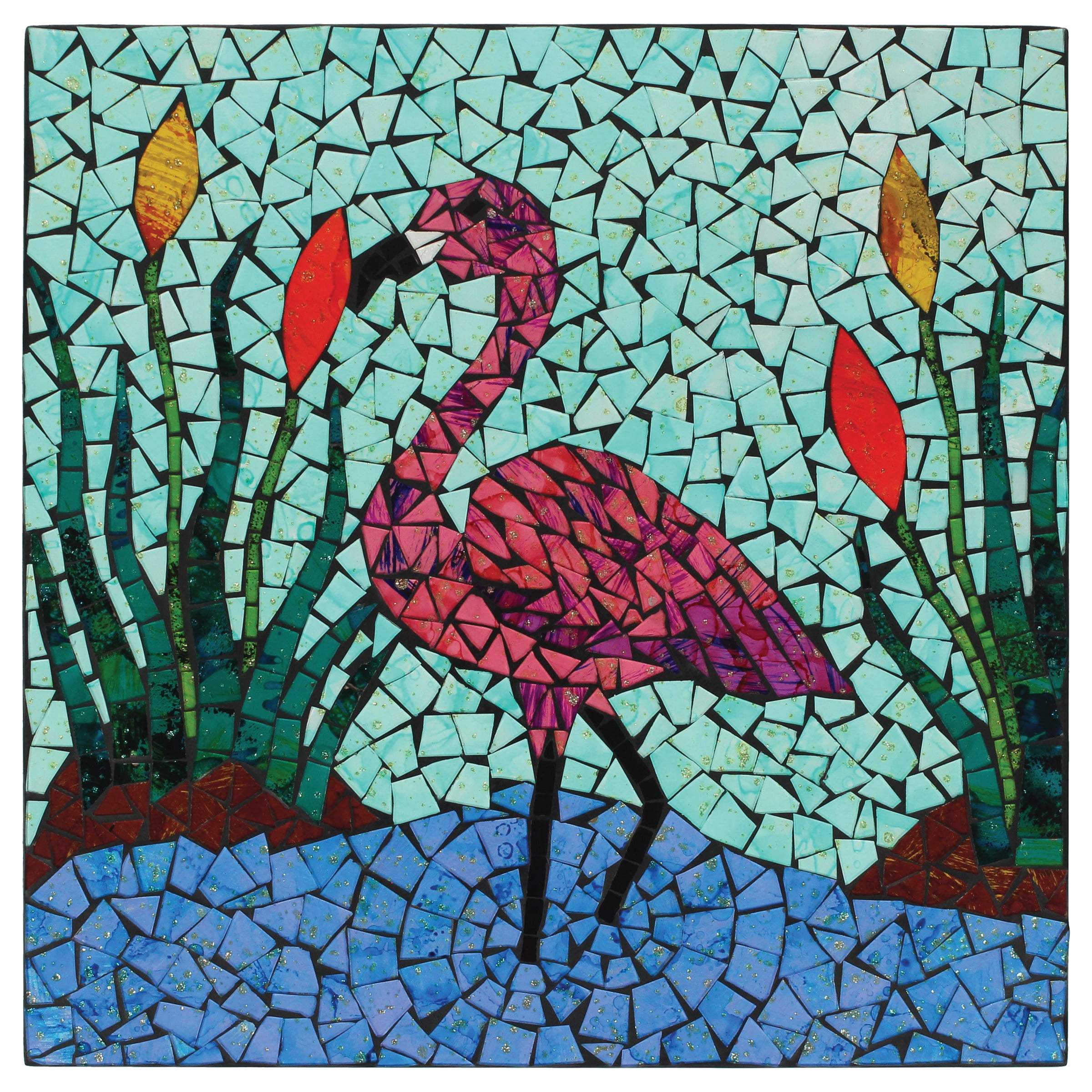 Colorful Flamingo Mosaic Wall Art with Bright Nautical Theme