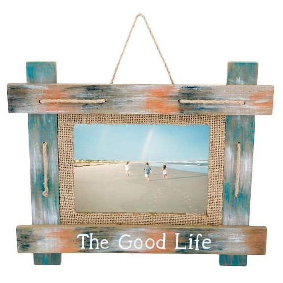 Beachcombers Good Life Wood Photo Frame w/Burlap Holds 5x7