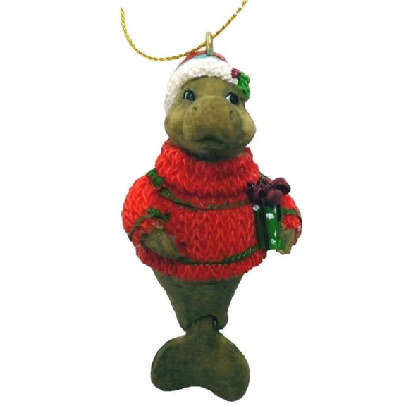 Beachcombers Grey Manatee in Christmas Outfit with Hinged Tail Ornament 3 Inch