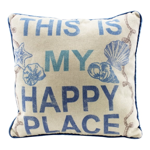 Beachcombers Happy Place Pillow Blue