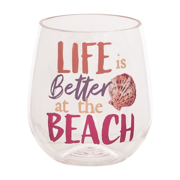 Life At Beach Acrylic Stemless Wine Glass Tumbler