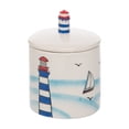 thumbnail image 1 of Beachcombers Lighthouse Beach Sugar Bowl With Lid Ceramic Dinnerware For Home Kitchen Coastal Nautical Beach Marine 3.5 x 3.5 x 4.75 Sugar Bowl Blue, 1 of 3