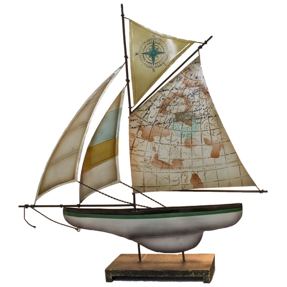 Beachcombers Metal/Capiz Boat With Map Sail Multi