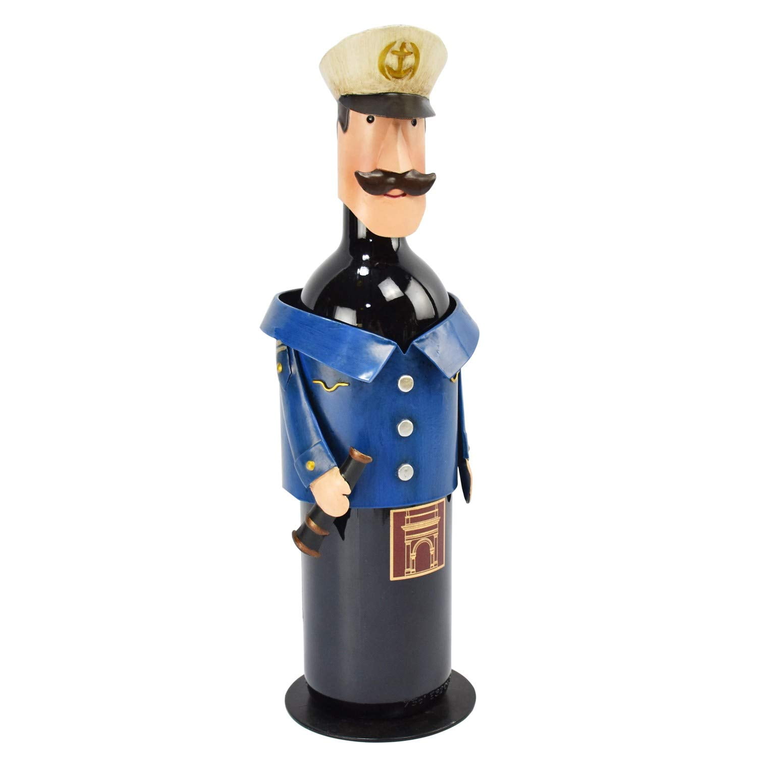 Nautical Blue and Black Metal Captain Wine Bottle Holder