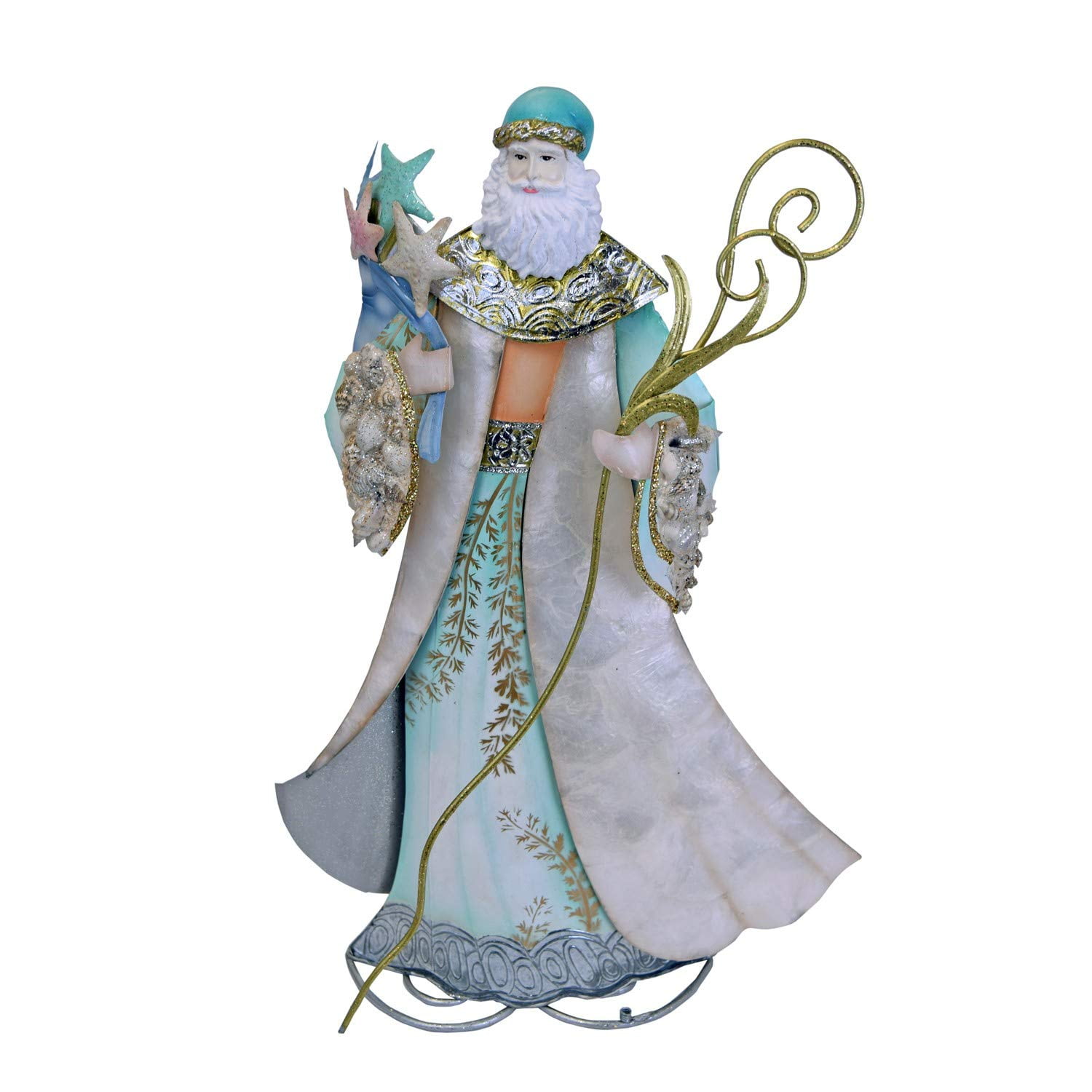 19" Coastal Blue and White Metal Santa Figurine