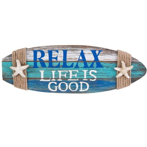 Beachcombers Relax Life Wood Surfboard Wall Plaque
