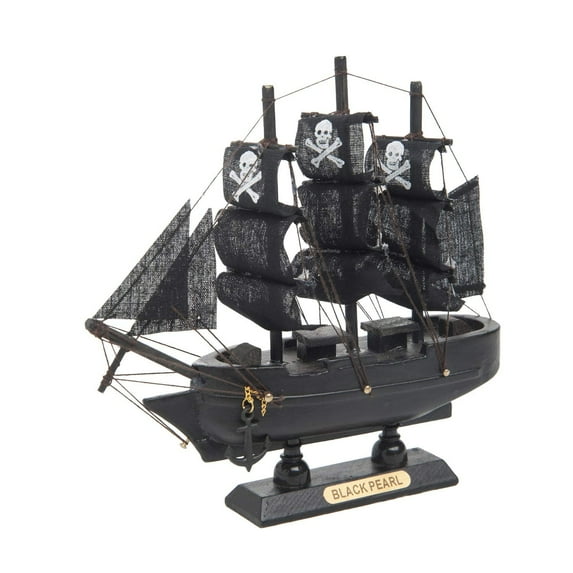 Beachcombers SS-BCS-20397 6 x 6 Inch Black Pearl Pirate Ship Wood Tabletop Figurine on Pedestal