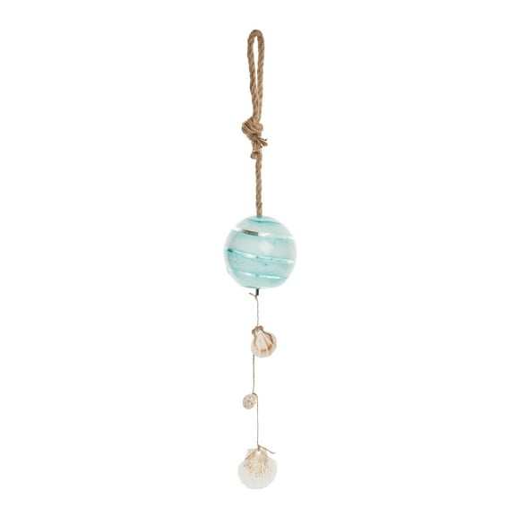 29.53" Sea Green Glass Orb Float with Nautical Shells - Coastal Hanging Ornament