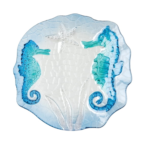 Beachcombers Seahorse Glass Plate, 10-inch Diameter, Kitchen Accessories
