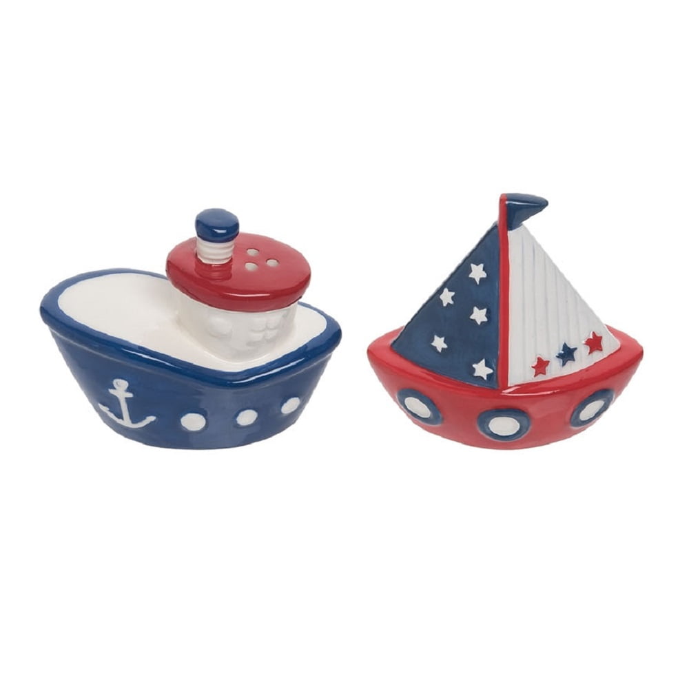 Nautical Red, White, and Blue Ceramic Salt & Pepper Set