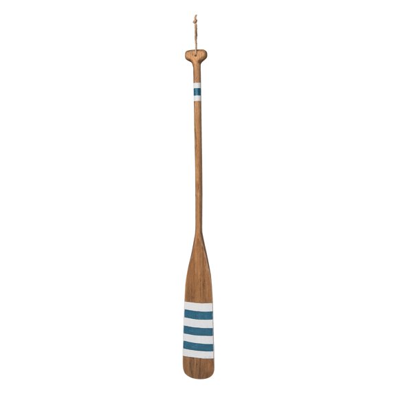 35.4" Blue Stripe Natural Fir Wood Wall Hanging Oar Coastal Nautical Decor