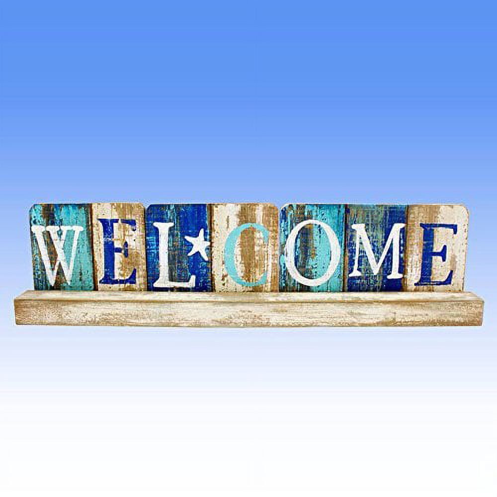 Weathered Wood Coastal Welcome Plaque Sign, 17 x 1.5 Inches