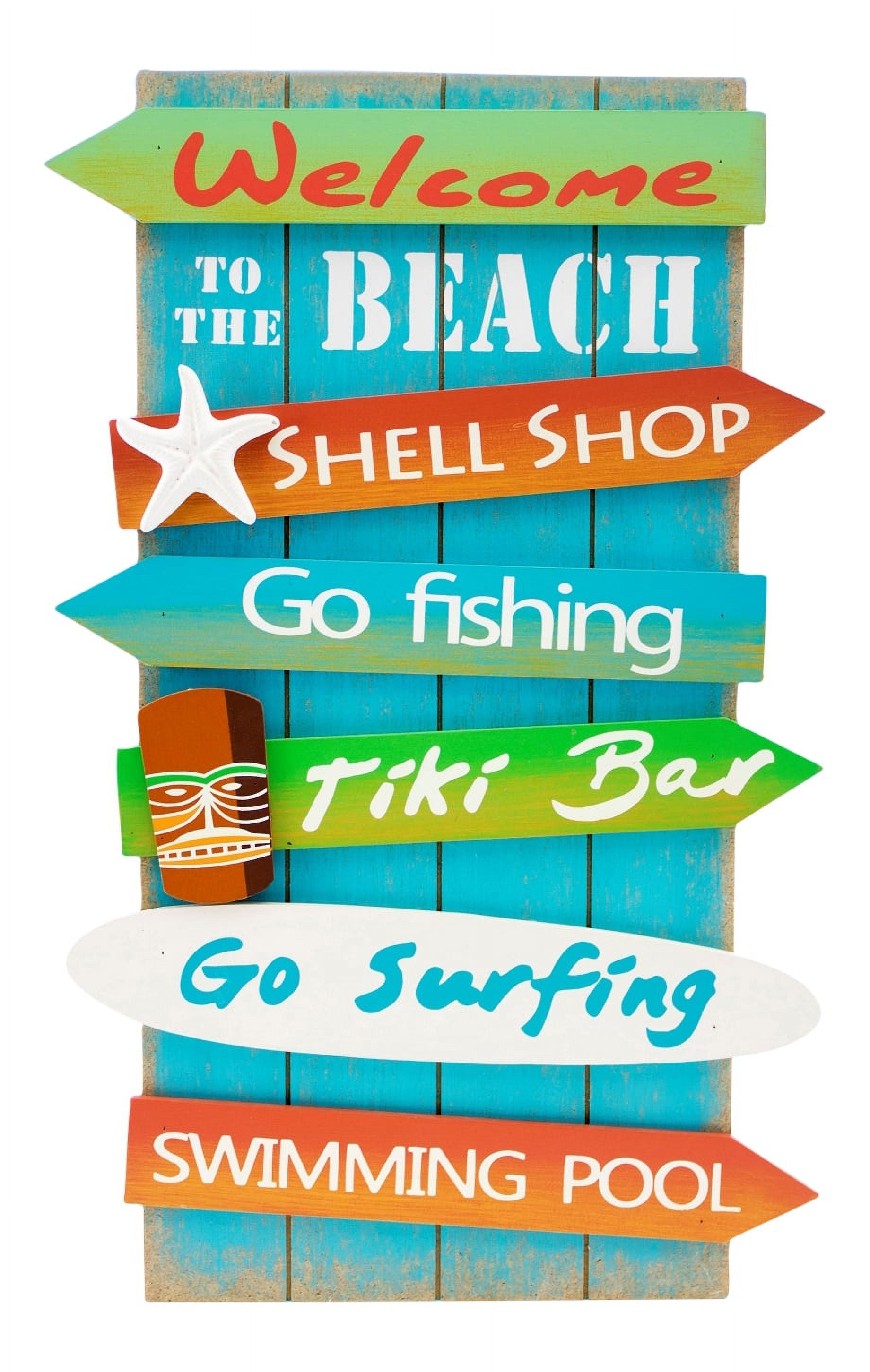 Beachcombers Welcome to Beach Fishing Shell Shop Wood Directional