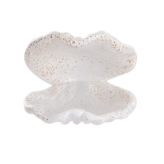 Beachcombers White with Gold Flecks Glass Clam Shell Figurine, 4.1-Inch