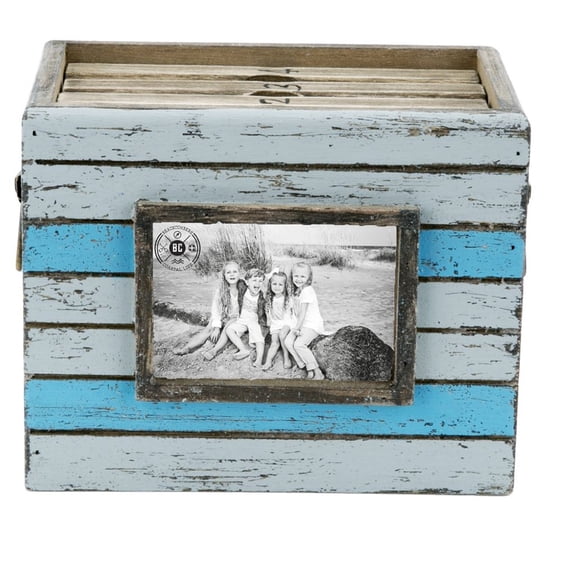 Beachcombers Wood Photo Album Box Teal/White