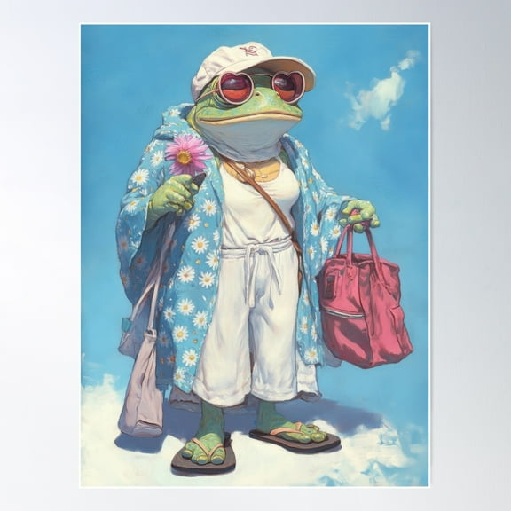 Beachcore Frog €“ Retro Cottagecore Aesthetic Summer Vibes Poster Wall Art, Modern Wall Decor For Living Room Bedroom, 8x12 UNFRAMED