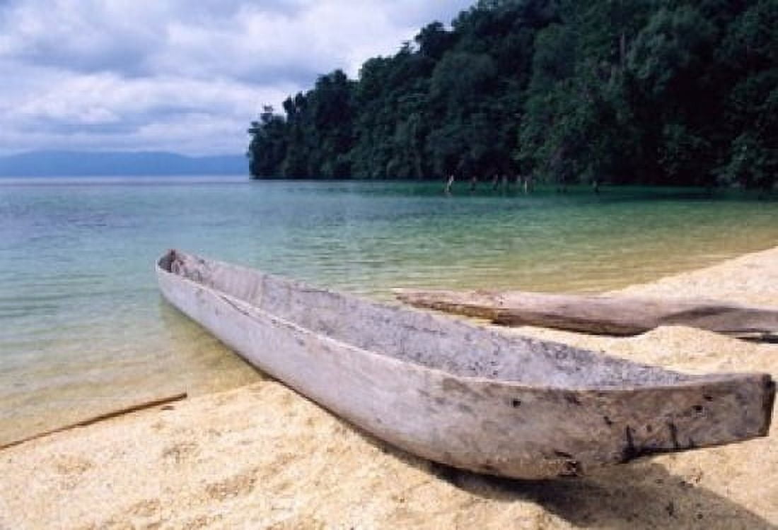 Beached Canoe on Lake Poso Sulawesi Indonesia Canvas Art - Jay Sturdevant DanitaDelimont (25 x 17)