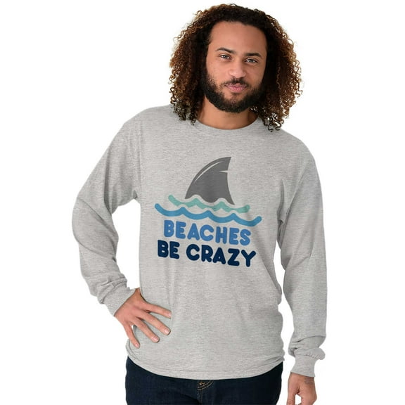 Beaches Be Crazy Funny Swimming Shark Plus Size Long Sleeve Graphic Tee Shirt Brisco Brands 3X