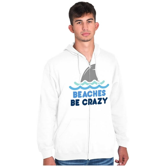 Beaches Be Crazy Funny Swimming Shark Unisex Fleece Graphic Zip Up Hoodie Brisco Brands 4X