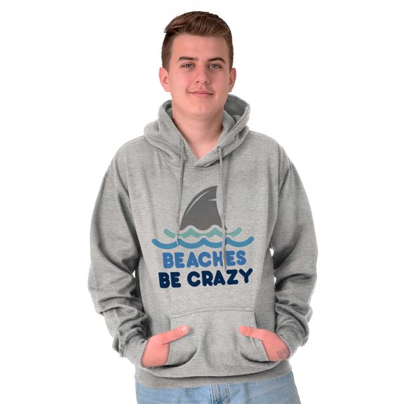 Beaches Be Crazy Funny Swimming Shark Unisex Plus Fleece Graphic Hoodie Brisco Brands 3X