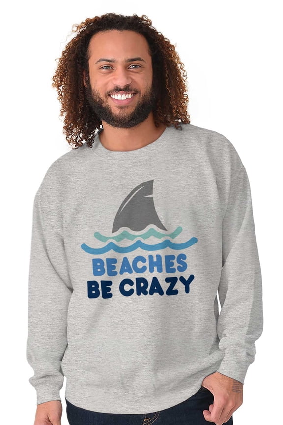 Beaches Be Crazy Funny Swimming Shark Unisex Plus Fleece Graphic Sweatshirt Brisco Brands 3X