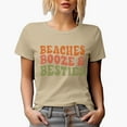 thumbnail image 1 of Beaches, Booze & Besties, Drinker & Beach Lover Quote, Groovy Retro Wavy Text Merch Gift, Tan T-Shirt, Medium, 1 of 5