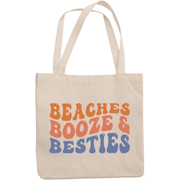 Beaches, Booze & Besties, Drinking Lover Quote, Groovy Retro Wavy Text Merch Gift, 12oz Canvas Tote Bag